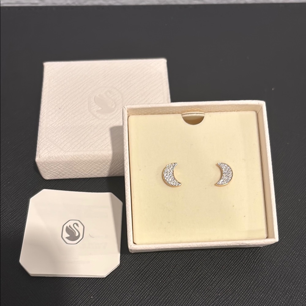 Swarovski Gold Crescent Moon Earrings